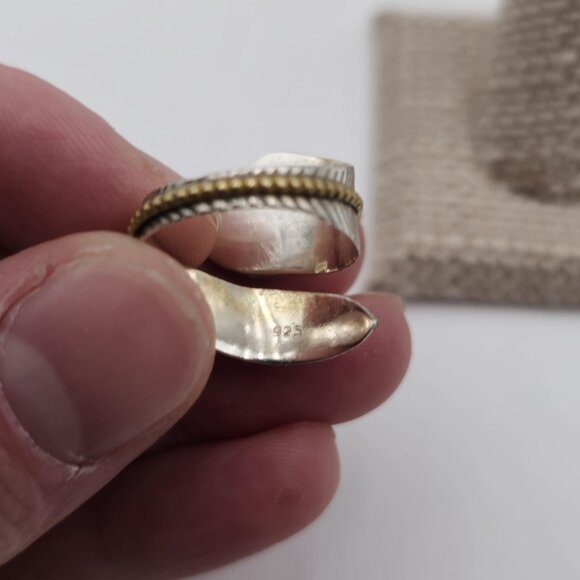 Size 8 Sterling Silver Aquamarine Gems Brass Accent Ring A3196 - Picture 7 of 10